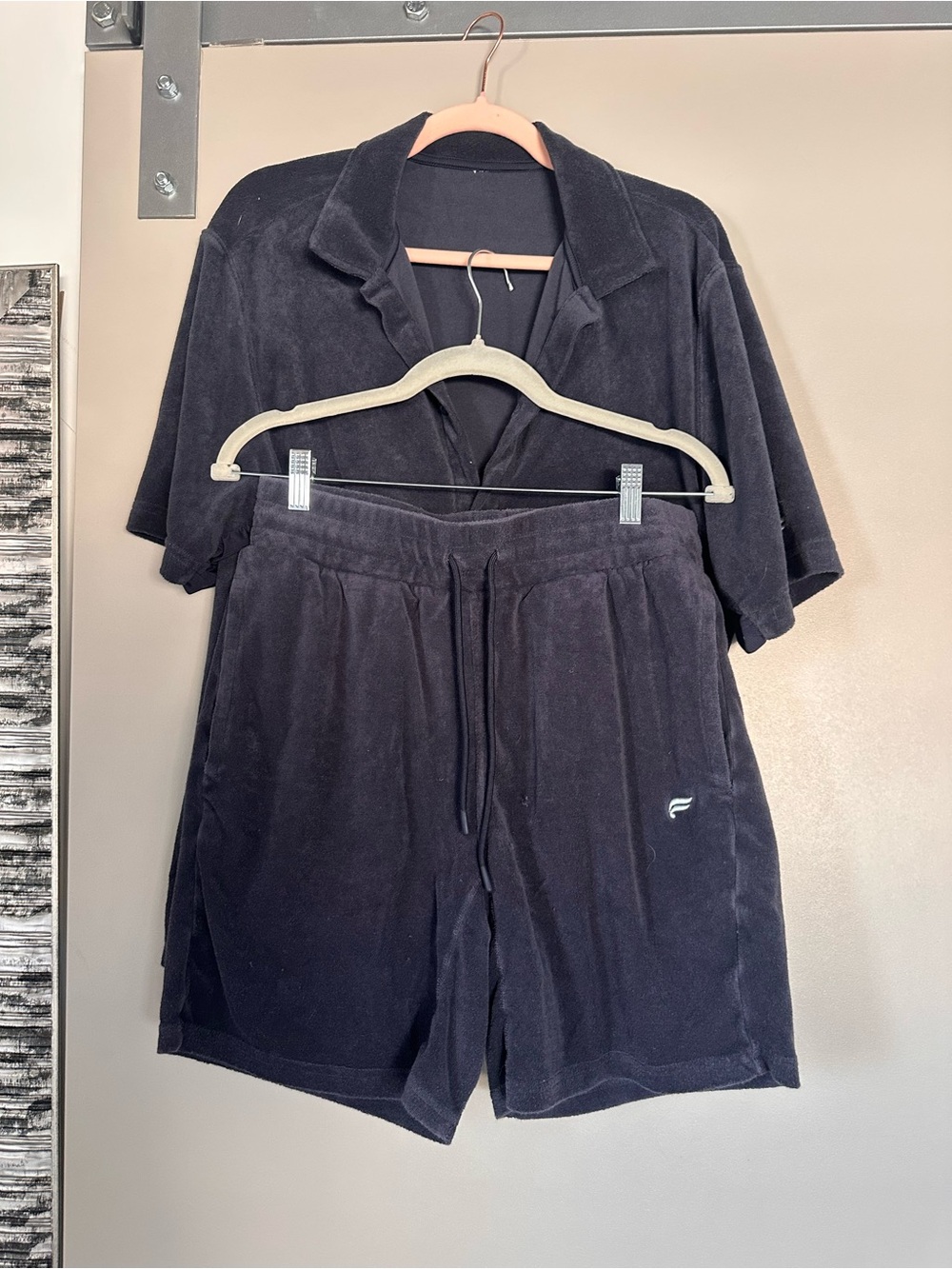 Casual Men’s Black Terry Cloth Shorts and shirt